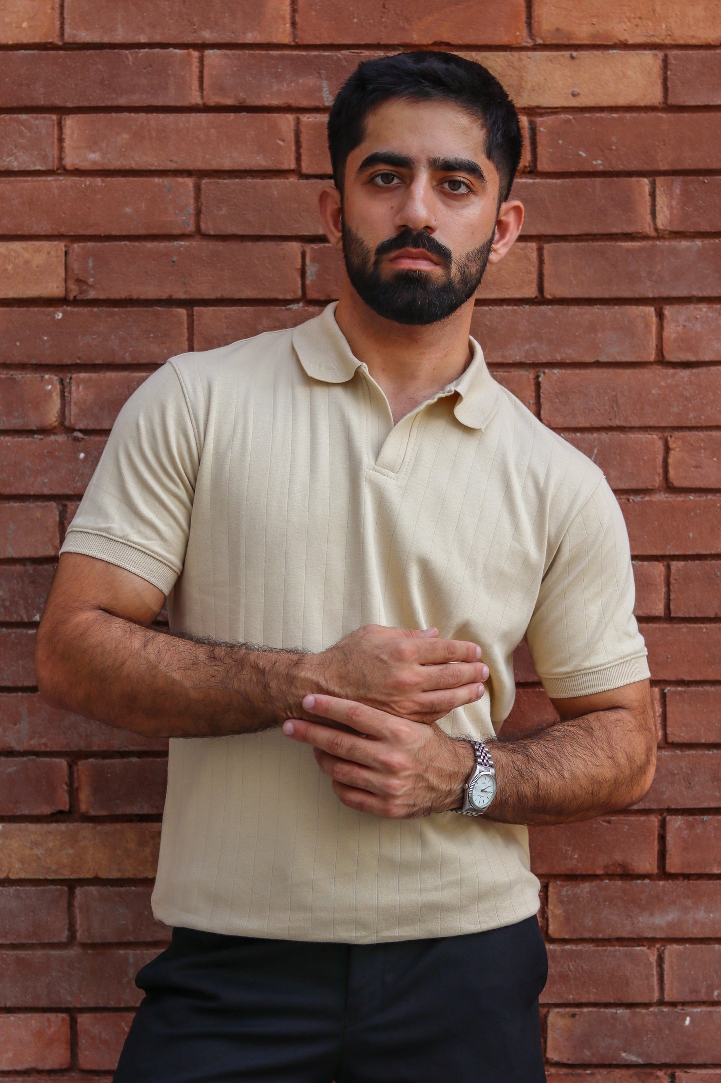 Off-White Knitted Drop-Needle V-Neck Polo