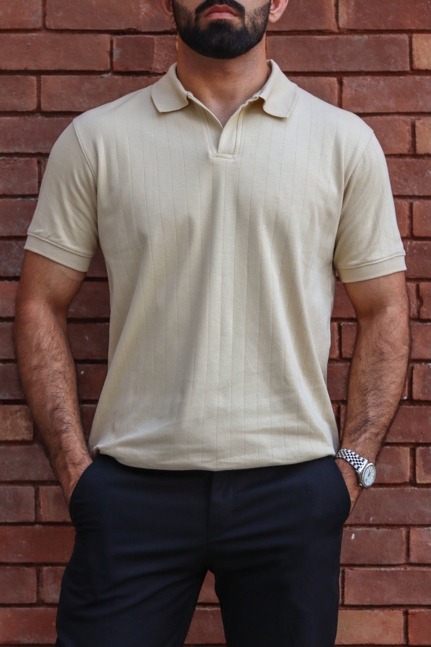 Off-White Knitted Drop-Needle V-Neck Polo