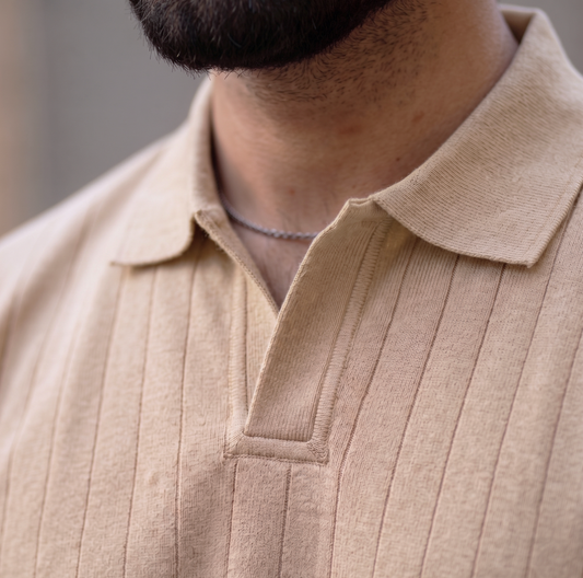 Off-White Knitted Drop-Needle V-Neck Polo