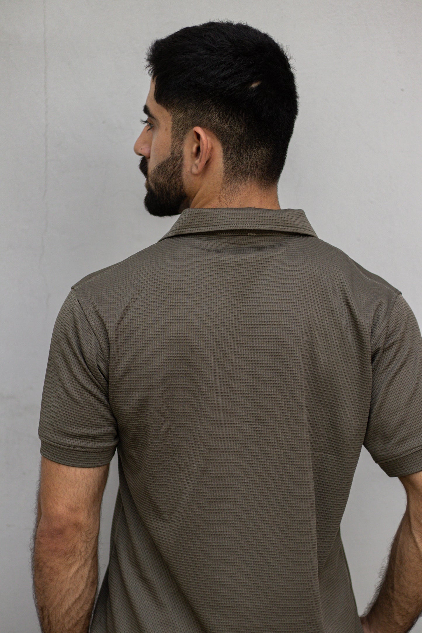 Olive Green Waffle Knit V-Neck Polo