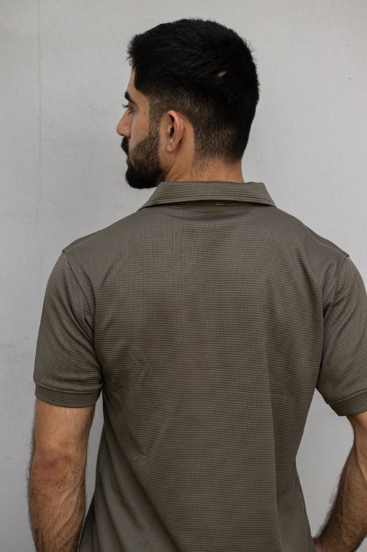 Olive Green Waffle Knit V-Neck Polo