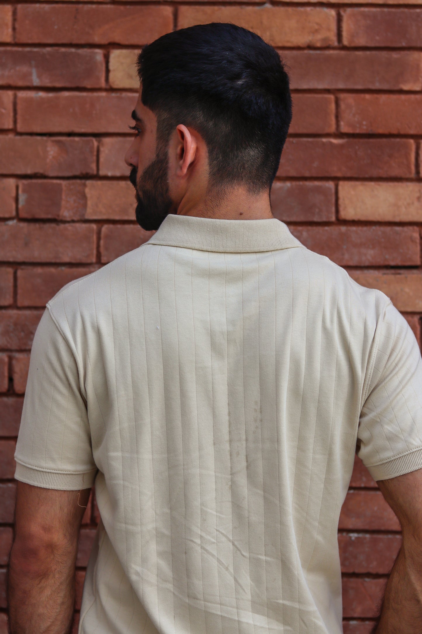 Off-White Knitted Drop-Needle V-Neck Polo