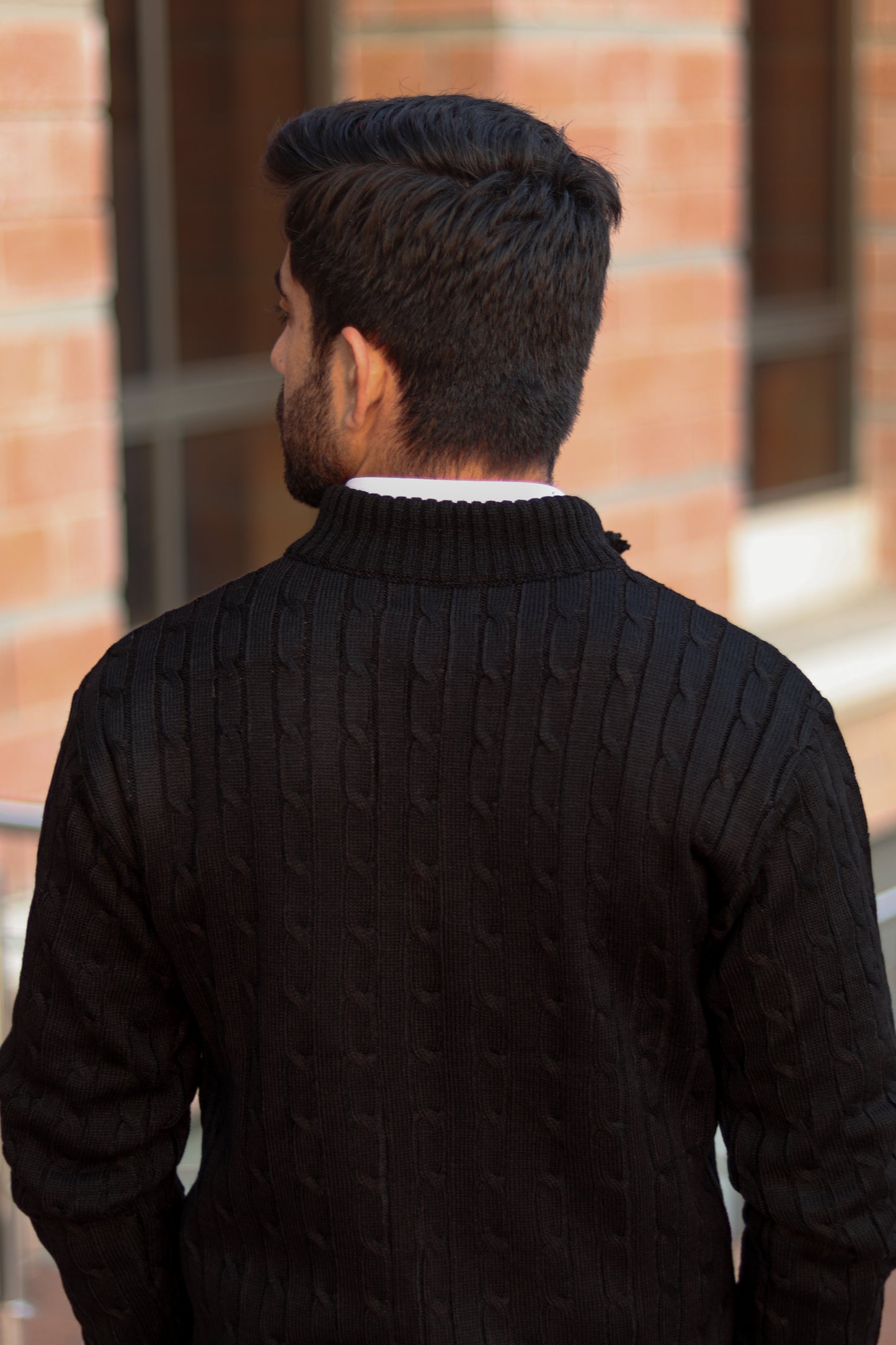 Black Cable-Knit Quarter-Zip Sweater