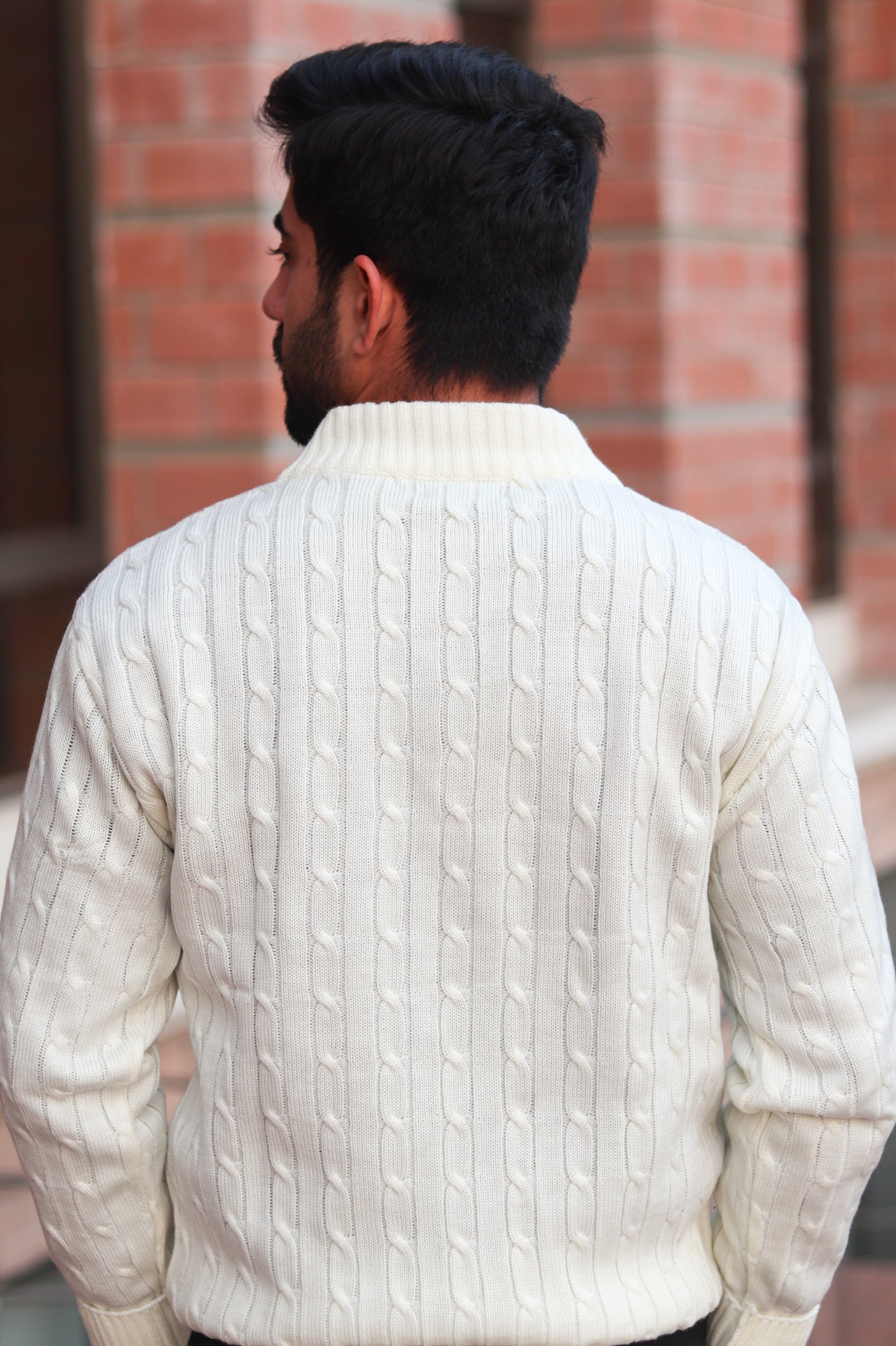 Off-White Cable-Knit Quarter-Zip Sweater