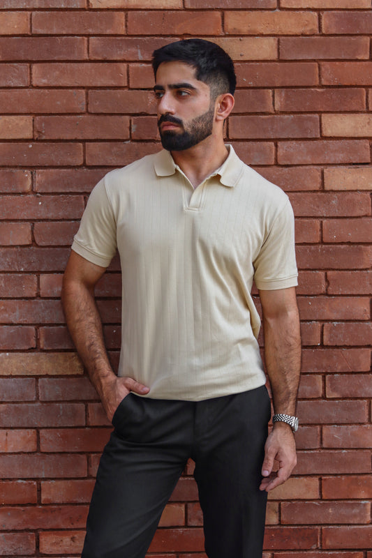 Off-White Knitted Drop-Needle V-Neck Polo