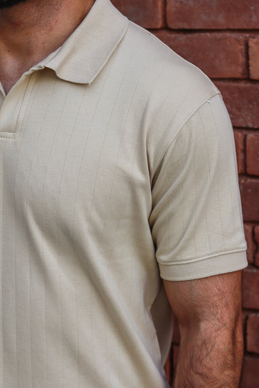 Off-White Knitted Drop-Needle V-Neck Polo