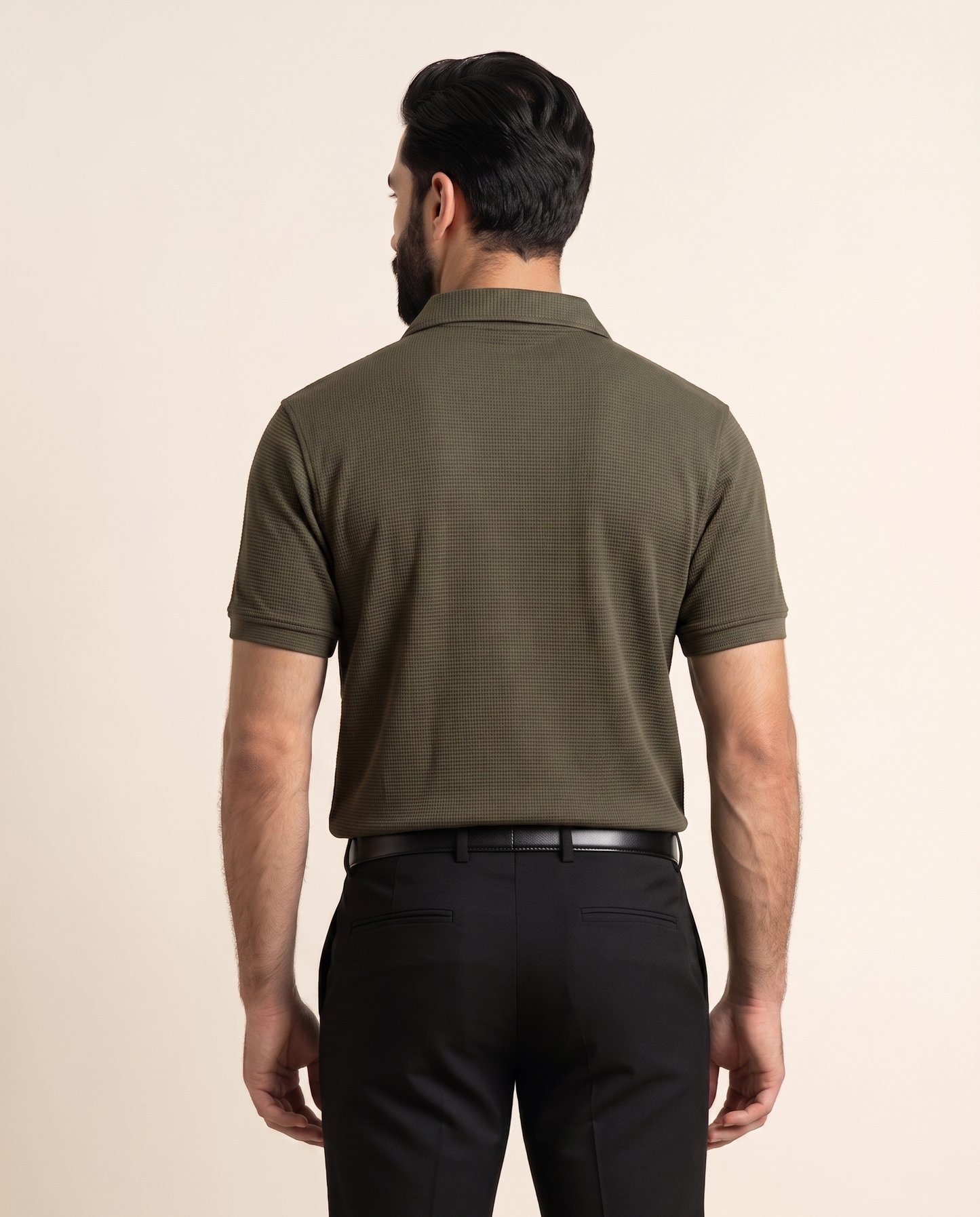 Olive Green Waffle Knit V-Neck Polo