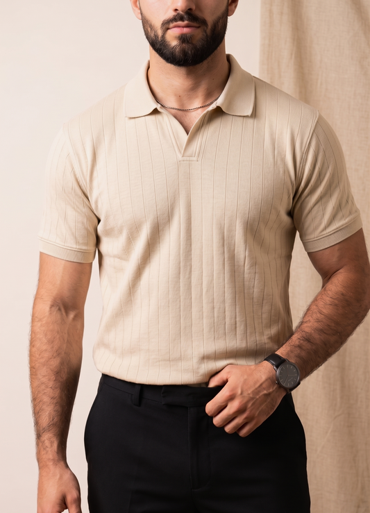 Off-White Knitted Drop-Needle V-Neck Polo