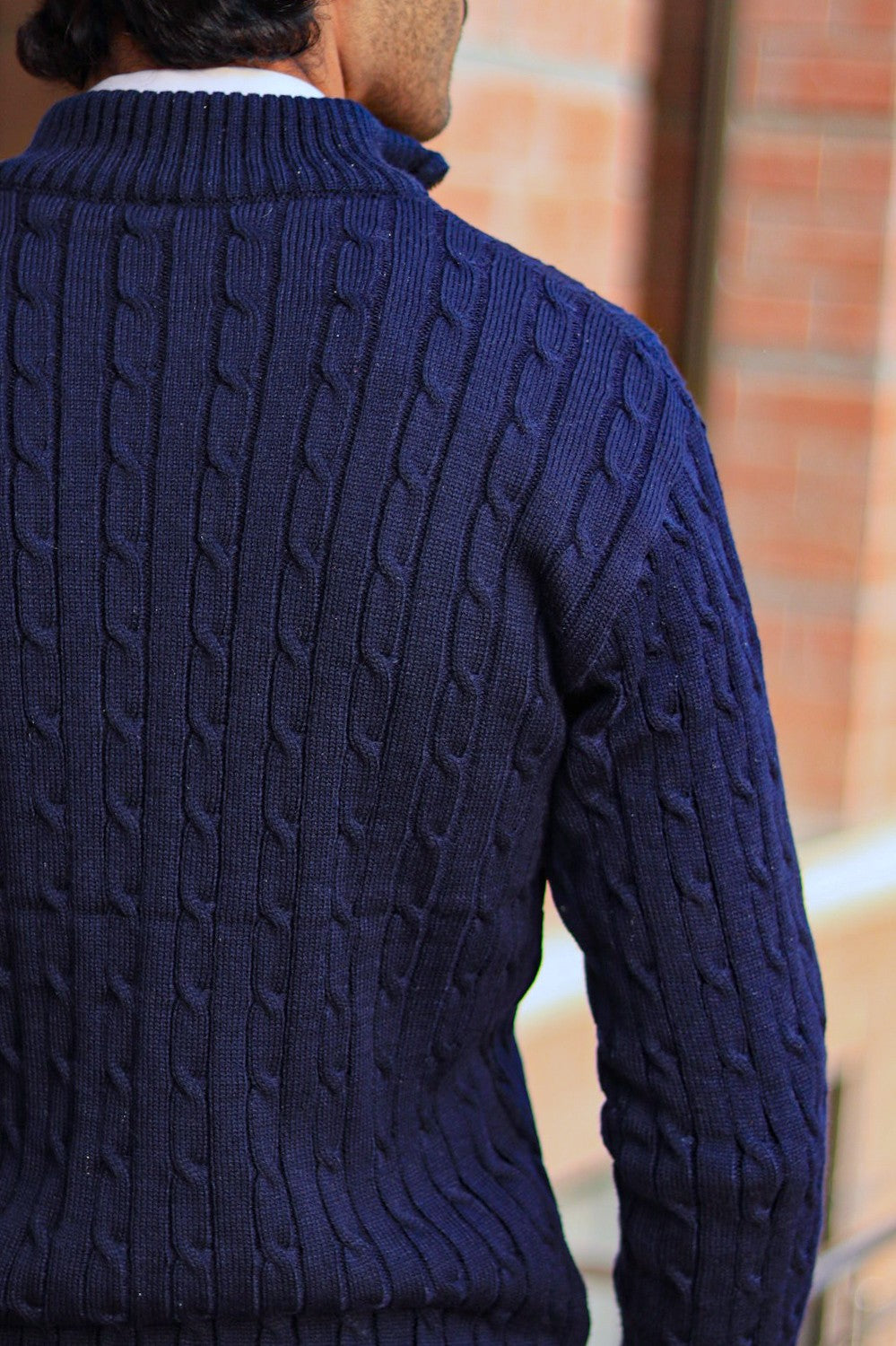Navy-Blue Cable-Knit Quarter-Zip Sweater
